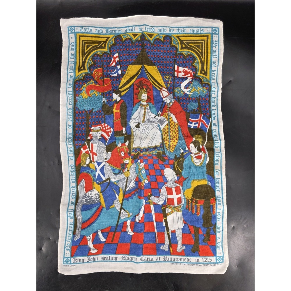 Vintage National Trust Magna Carta Irish Linen Tea‎ Towel Multicolor